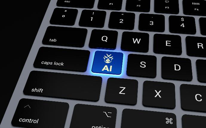 a computer keyboard with a blue light on it